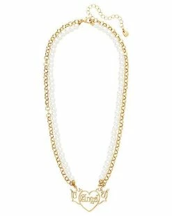 Hot Sale 🛒 2 Row Flaming Heart Angel Pearl-Effect and Chain Necklace ✨ -Playboy Shop 04109237 b