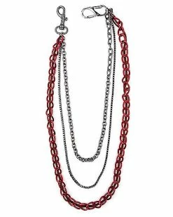 Best Pirce 🎉 Silvertone and Red Triple Row Curb Wallet Chain 👍