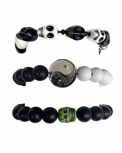 New ✔️ Multi-Pack Skull and Yin Yang Beaded Bracelets - 3 Pack 🥰 -Playboy Shop 04109781 b