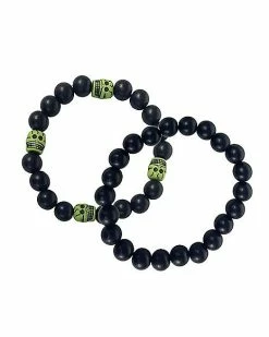 Buy π Multi-Pack Black and Green Skull Beaded Bracelets - 2 Pack π