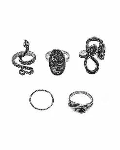 New 😀 Multi-Pack Silvertone Snake Rings - 5 Pack 🛒