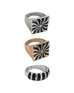 Flash Sale ⭐ Multi-Pack Black Silver and Goldtone Swirl Rings - 3 Pack ⌛