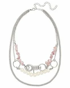 Best Sale ✨ Triple Row Pearl Effect Stone and Chain Choker Necklace 👍