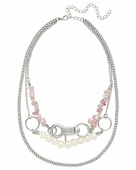 Best Sale β¨ Triple Row Pearl Effect Stone and Chain Choker Necklace π 3 Best Sale β¨ Triple Row Pearl Effect Stone and Chain Choker Necklace π