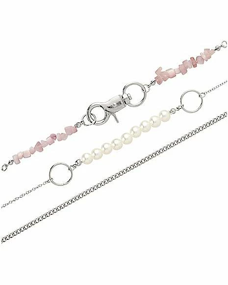 Best Sale β¨ Triple Row Pearl Effect Stone and Chain Choker Necklace π 4 Best Sale β¨ Triple Row Pearl Effect Stone and Chain Choker Necklace π - Image 2