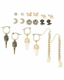 Cheap 🛒 Multi-Pack Goldtone Crystal Tooth Snake Earrings - 9 Pair 😍