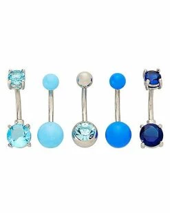 Best deal 😀 Multi-Pack CZ Blue Round and Prong Belly Rings 5 Pack - 14 Gauge 😍
