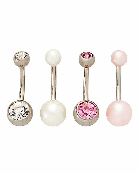 Best Pirce π― Multi-Pack CZ White Pink and Pearl-Effect Titanium Belly Rings 4 Pack - 14 Gauge π 3 Best Pirce π― Multi-Pack CZ White Pink and Pearl-Effect Titanium Belly Rings 4 Pack - 14 Gauge π