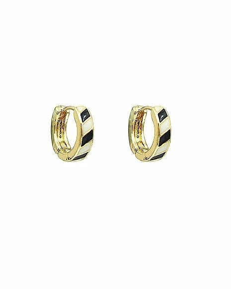 Brand new π Goldplated Black and White Stripe Huggie Hoop Earrings - 18 Gauge π 3 Brand new π Goldplated Black and White Stripe Huggie Hoop Earrings - 18 Gauge π