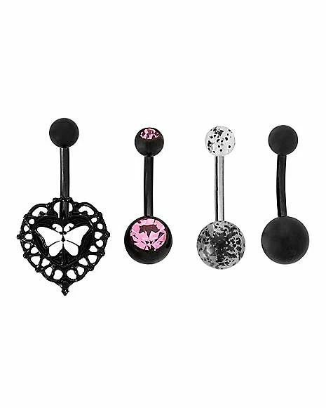 Top 10 ✨ Multi-Pack CZ Cluster Butterfly Heart Belly Rings 4 pack - 14 Gauge ❤️ 3 Top 10 ✨ Multi-Pack CZ Cluster Butterfly Heart Belly Rings 4 pack - 14 Gauge ❤️