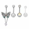 Buy ⌛ Multi-Pack CZ Skull Butterfly Belly Rings 4 Pack - 14 Gauge 🥰