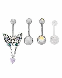 Buy ⌛ Multi-Pack CZ Skull Butterfly Belly Rings 4 Pack - 14 Gauge 🥰