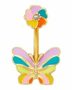 Best Pirce ❤️ Gold Plated Rainbow Butterfly Belly Ring - 14 Gauge 🛒