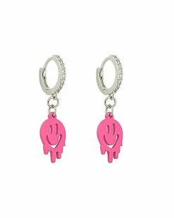 Best Pirce 💯 CZ Pink Melting Smiley Face Huggie Hoop Dangle Earrings 🛒 -Playboy Shop 04114336 b