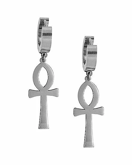 Coupon π Silvertone Ankh Cross Dangle Huggie Hoop Earrings - 20 Gauge β 3 Coupon π Silvertone Ankh Cross Dangle Huggie Hoop Earrings - 20 Gauge β
