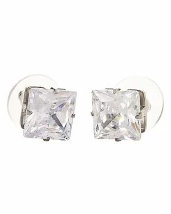 Wholesale 🎁 Square CZ Silvertone Stud Earrings - 20 Gauge 🔔