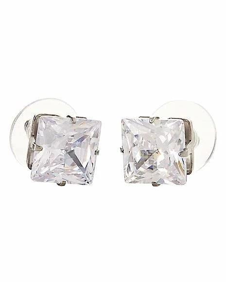 Wholesale π Square CZ Silvertone Stud Earrings - 20 Gauge π 3 Wholesale π Square CZ Silvertone Stud Earrings - 20 Gauge π