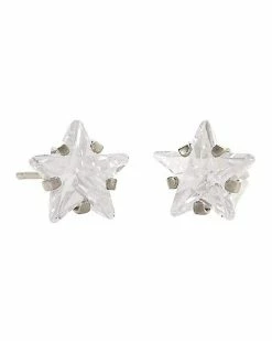 Cheap 😀 Star CZ Silvertone Stud Earrings - 20 Gauge ✔️