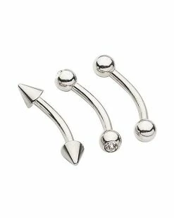 Discount ⭐ Multi-Pack CZ Silvertone Spiked Curved Barbells 3 Pack - 14 Gauge 🎉 -Playboy Shop 04114898 b