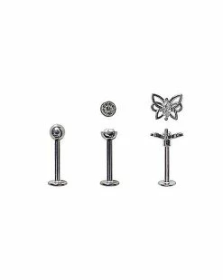 Best Pirce 😍 Multi-Pack CZ Butterfly Labret Lip Rings 3 Pack - 16 Gauge 🔔