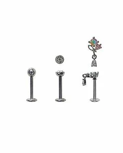 Discount 🧨 Multi-Pack CZ Aurora Borealis Effect Labret Lip Rings 3 Pack - 16 Gauge 🥰