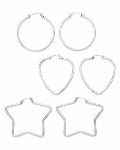Discount 🌟 Multi-Pack Silvertone Heart Star and Hoop Earrings 3 Pair - 20 Gauge 😉
