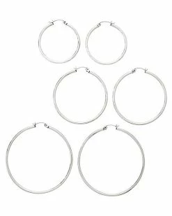 Promo 👍 Multi-Pack Silvertone Hoop Earrings 3 Pair - 20 Gauge ✔️
