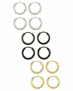 Flash Sale 🔔 Multi-Pack Silvertone Black and Goldtone Hoop Earrings 6 Pair - 20 Gauge ❤️