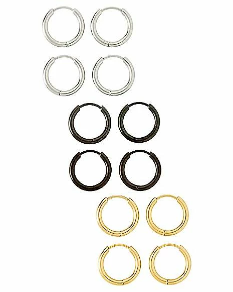 Flash Sale π Multi-Pack Silvertone Black and Goldtone Hoop Earrings 6 Pair - 20 Gauge β€οΈ 3 Flash Sale π Multi-Pack Silvertone Black and Goldtone Hoop Earrings 6 Pair - 20 Gauge β€οΈ