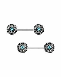 Brand new 🛒 CZ Aqua and Clear Gem Nipple Barbells - 14 Gauge 🔔