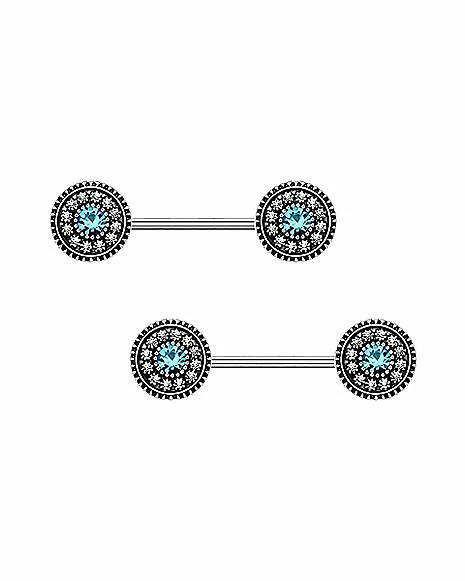 Brand new π CZ Aqua and Clear Gem Nipple Barbells - 14 Gauge π 3 Brand new π CZ Aqua and Clear Gem Nipple Barbells - 14 Gauge π