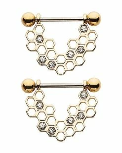 Best reviews of ⭐ CZ Gold Plated Honeycomb Nipple Shields - 14 Gauge ⌛