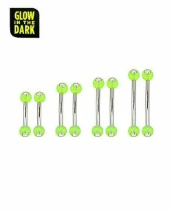 Budget π Multi-Pack Glow in the Dark Neon Green Curved Barbells 8 Pack - 16 Gauge π