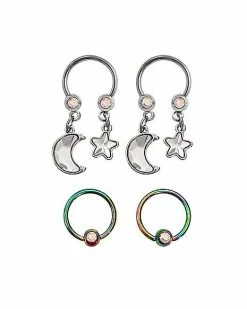 Flash Sale ⭐ Multi-Pack Moon Dangle Horseshoe Rings 4 Pack - 16 Gauge 👍