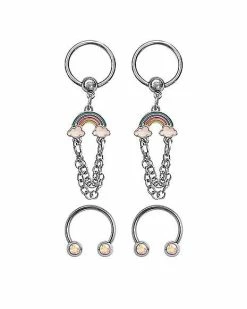 Cheap 🔥 Multi-Pack Rainbow Dangle Horseshoe Rings 4 Pack - 16 Gauge 🛒