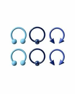 New 🔥 Multi-Pack Blue Horseshoe and Captive Rings 3 Pair - 16 Gauge 🔔