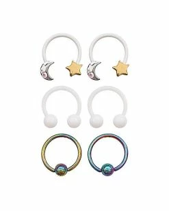 Top 10 ⭐ Multi-Pack Moon And Star Captive and Horseshoe Rings 3 Pair - 16 Gauge 👍
