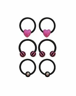 Promo 🌟 Multi-Pack Black Hearts Horseshoe Rings 6 Pack - 16 Gauge 😀