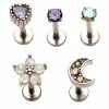 Cheapest 👍 Multi-Pack CZ Flower Heart Moon Labret Lip Rings 5 Pack - 16 Gauge 😉 -Playboy Shop 04116232 a