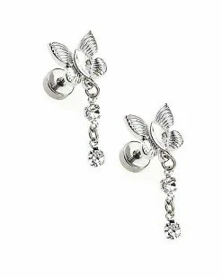 New 😉 CZ Butterfly Dangle Fake Plugs - 18 Gauge 🎉 -Playboy Shop 04116489 c