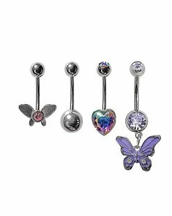 Best Sale 🧨 Multi-Pack CZ Butterfly Belly Rings 4 Pack - 14 Gauge 👍