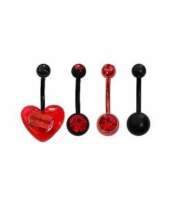 Best Sale 𧨠Multi-Pack CZ Red Heart and Razor Belly Rings 4 Pack - 14 Gauge β¨