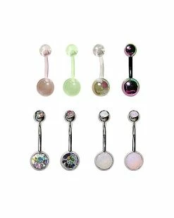 Wholesale ✨ Multi-Pack CZ Multi-Color Iridescent Belly Rings 8 Pack - 14 Gauge 😀