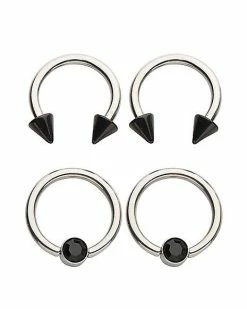 Outlet 🎉 Multi-Pack Black Spike Horseshoe Rings 4 Pack - 16 Gauge 😀