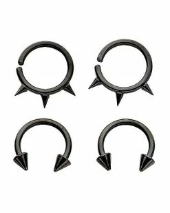 Hot Sale π Multi-Pack Black Spike Horseshoe Rings 4 Pack - 16 Gauge π