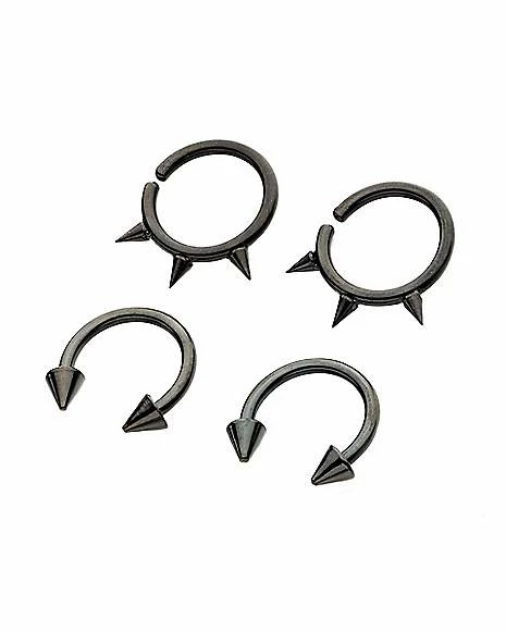 Hot Sale π Multi-Pack Black Spike Horseshoe Rings 4 Pack - 16 Gauge π 4 Hot Sale π Multi-Pack Black Spike Horseshoe Rings 4 Pack - 16 Gauge π - Image 2