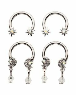 Buy π Multi-Pack Moon Gem Dangle Horseshoe Rings 4 Pack - 14 Gauge β€οΈ