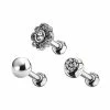 Outlet 💯 Multi-Pack CZ Silvertone Flower Cartilage Barbells 3 Pack - 16 Gauge ❤️ -Playboy Shop 04116760 a