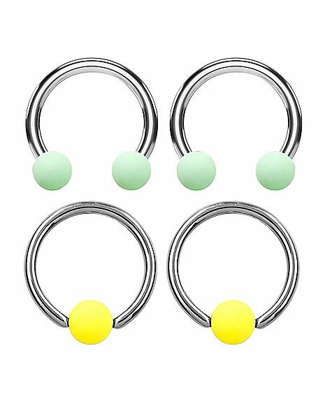Best Sale π Multi-Pack Silvertone Green and Yellow Matte Horseshoe and Captive Rings 2 Pair - 16 Gauge π 3 Best Sale π Multi-Pack Silvertone Green and Yellow Matte Horseshoe and Captive Rings 2 Pair - 16 Gauge π
