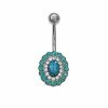 Wholesale 🎉 CZ Blue Flower Belly Ring - 14 Gauge ✔️